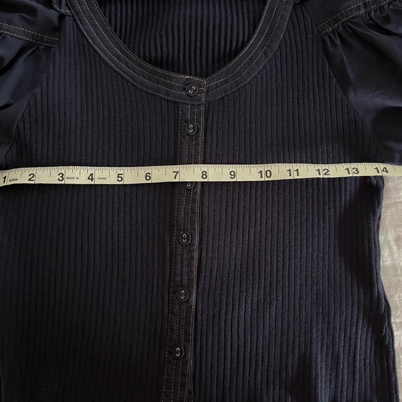 Sofie The Label Blue Exaggerated Puff Sleeve Cropped Button Up Blouse Sz  L EUC - Picture 13 of 16